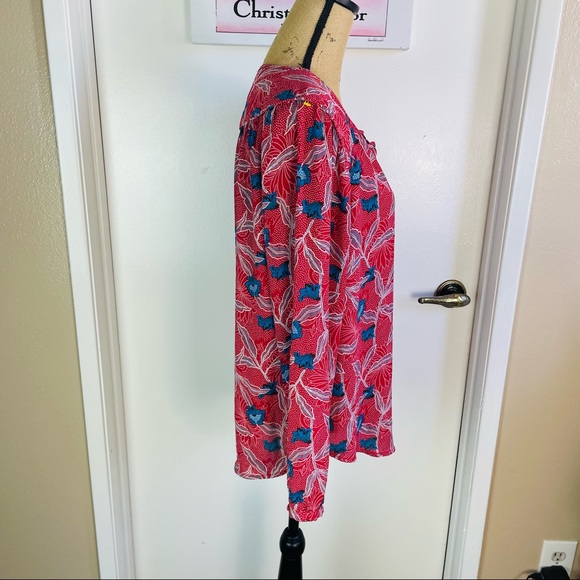 Bohemian Rose & Olive Women's Red Floral Blouse Tie Front Long S Large Hippie - Picture 7 of 10